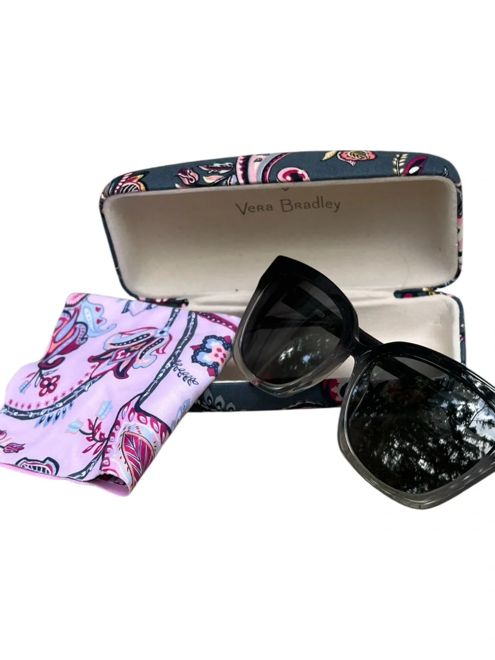 Vera Bradley Paisley Sunglasses in the matching case with clean cloth.